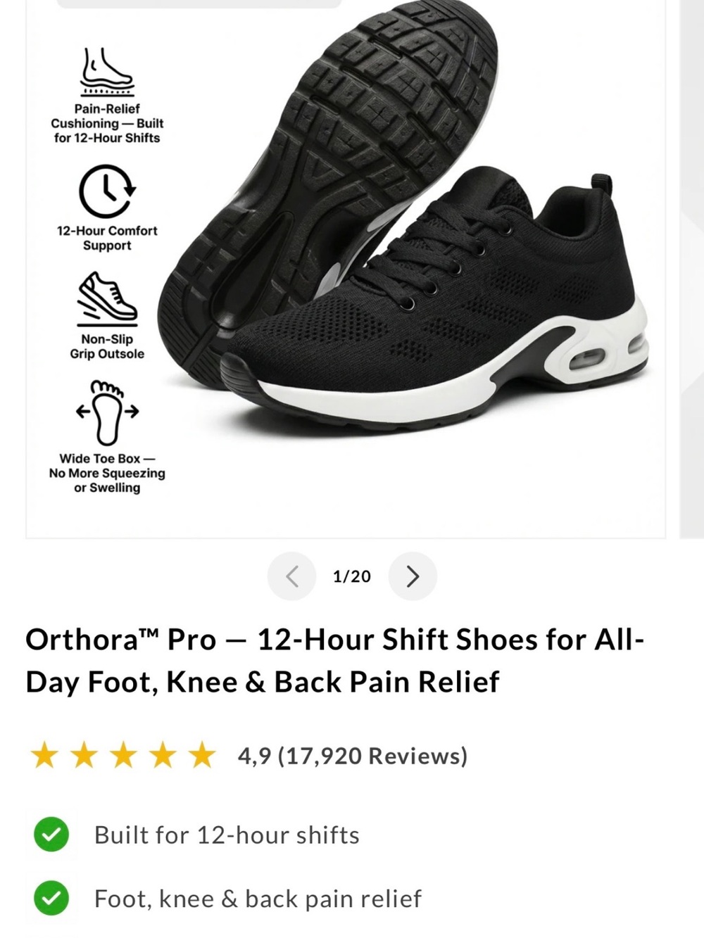 Orthora Pro Women's Black Athletic Shift Shoes